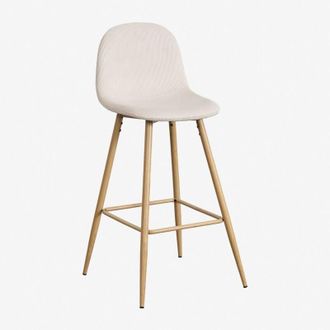 Sklum Pack De 4 Taburetes Altos En Pana Glamm Sklum Beige Lino Madera Natural