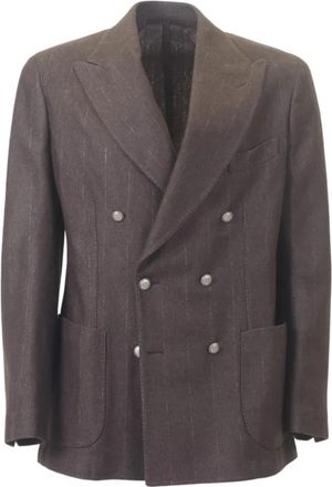 Barba Dubbelborstige winterjas - Heren - Blazers - Bruin - M - Wol - Jassen