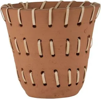 Foreside Home And Garden Natural Handthrown Terracotta Planter with Woven Rattan Accents in Brown at Nordstrom