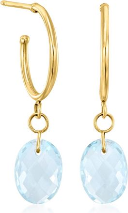 Ross-Simons Sky Blue Topaz Hoop Drop Earrings in 10kt Yellow Gold