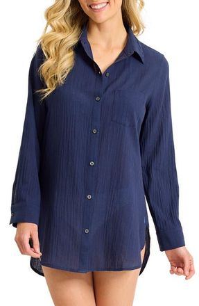 Tommy Bahama Gauzy Button-Up Shirt in Mare Navy at Nordstrom, Size X-Small