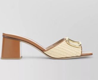 Valentino Garavani leather raffia heeled slide sandals