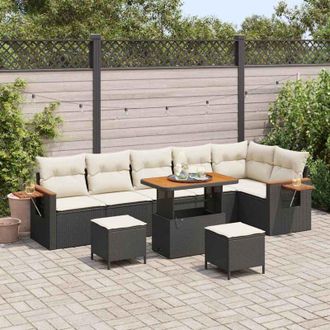 vidaXL Vidaxl - Conjunto De Sof&aacute; De Jard&iacute;n 9 Pcs Negro Y Crema 90 X 55 X 71 Cm