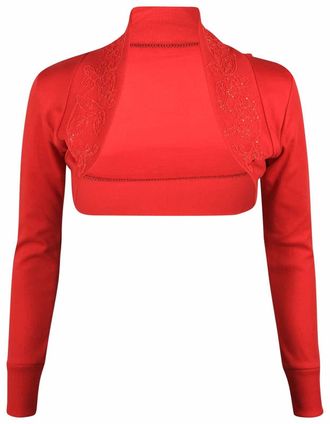 The Celebrity Fashion New Womens Long Sleeve Beaded Bolero Shrug Ladies Plus Size Cardigan Top 8-26 Red