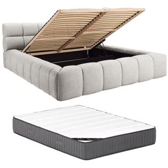 Vente-Unique Pascal Morabito - Letto con contenitore 160 x 200 cm Tessuto Grigio + Materasso - forvik di