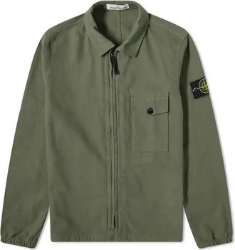 Stone Island Garment Dyed Zip Shirt Overshirt Sage 751510704-V0055