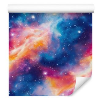 OEM Carta Da Parati Galassia Ad Acquerello Nei Colori Blu, Viola, Corallo E Porpora, 50x1000 Cm