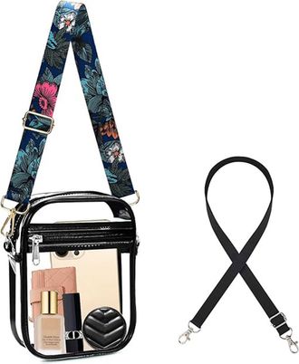 Generic Clear Crystal Crossbody Bag for Women, Transparent Stadium Approved Bag Purse Wallet with Front Pockets for Sports Concerts Festival (S Boho)