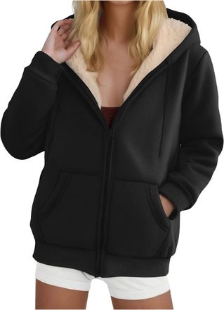 Generic Women Fleece Hoodie Zip Up Casual Pullover Plain Hoodies Oversized Full Zip hoodies for women uk Sweatshirt Ladies Jumper with Pockets Winter Cloth Fa