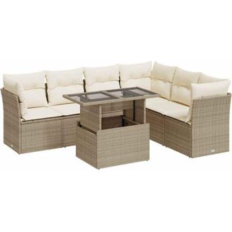 vidaXL Vidaxl - Set Sof&aacute;s De Jard&iacute;n 7 Piezas Y Cojines Rat&aacute;n Sint&eacute;tico Beige
