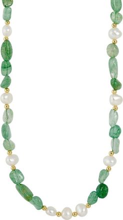 Savvy Cie Jewels Tumbled Crystal & Cultured Freshwater Pearl Beaded Necklace in Gold at Nordstrom Rack