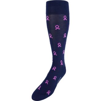 Trafalgar Store Breast Cancer Awareness Mid-Calf Mercerized Cotton Socks in Navy With Pink Ribbons at Nordstrom