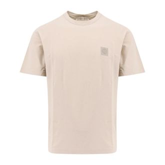 Stone Island Logo Katoenen T-shirt - Heren - T-shirts - Beige - L - Katoen - Tops