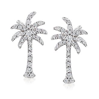 Ross-Simons Diamond Palm Tree Earrings in Sterling Silver