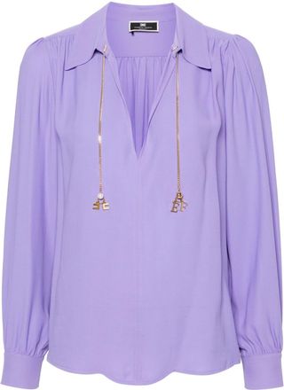 Elisabetta Franchi logo-print georgette blouse - women - Viscose - 48 - Purple