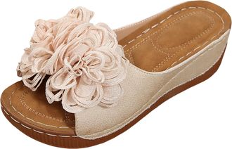 Generic Thick Soled Wedge Heeled Womens Slippers Fashionable Casual Flower Shaped Soft Cushion Sandals Platform Summer Sandals For Women 2026 Trendy (Beige, 6