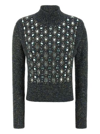 Pinko Mirror Image embellished turtleneck sweater - women - Acrylic/Elastane/Polyester/glass/Acrylic Resin/Steel - L - Grey