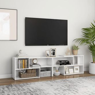 vidaXL Mueble De Tv Madera Contrachapada Blanco Brillante 149x30x52 Cm Vidaxl
