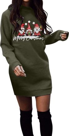 Generic Christmas Jumpers for Women Sweatshirt Dress Long Oversized Crew Neck Sweatshirts Long Sleeves Merry Christmas Print Graphic Jumpers Funny Cute Xmas P