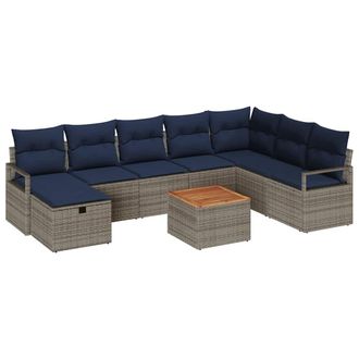 vidaXL Conjunto De Sof&aacute;s De Jard&iacute;n 9 Pcs Gris Rat&aacute;n Sint&eacute;tico Vidaxl