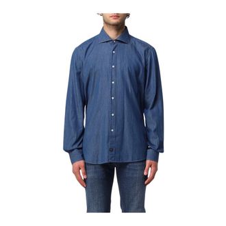 Fay Washed French Collar Shirt - Heren - Spijkeroverhemden - Blauw - M - Katoen - Overhemden