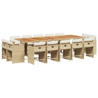 vidaXL Set Da Pranzo Da Giardino 15 Pz Con Cuscini Beige In Polyrattan - Vidaxl