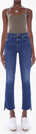 Mother Crop Step Fray High-Waisted Bootcut Jeans In Train Stops