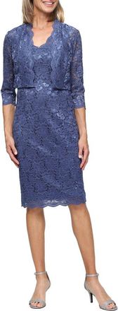 S.L. Fashions Sequin Stretch Lace Sheath Sleeveless Dress with Jacket in Wedgewood at Nordstrom, Size 10