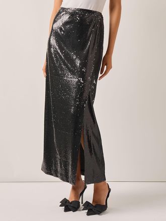 Misook Sequin Novelty Woven Straight Maxi Skirt