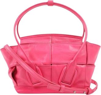 Bottega Veneta Pre-owned Handbags, female, Pink, Size: ONE SIZE Pre-owned Arco Mini Paper Calfskin Maxi Intrecciato 2-Way Handbag
