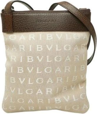 Bulgari Pre-owned Canvas Shoulder Bag - Dames - Vintage Schoudertas - Beige - ONE Size - Leer - Vintage