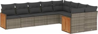 vidaXL Set De Muebles De Jard&iacute;n 9 Pzas Y Cojines Rat&aacute;n Sint&eacute;tico Gris Vidaxl
