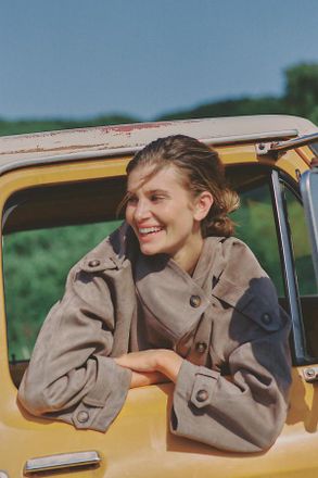 Maeve Funnel-Neck Short Trench Coat Jacket