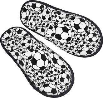Generic Fleece Slippers Football Pattern Warm Hotel Slippers Cozy Anti-Slide Slipper For Spa Men Winter L