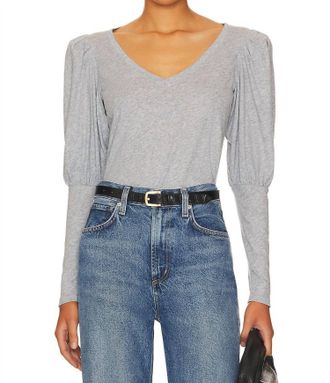 Nation Ltd Emila Drama Sleeve V-Neck Top In Heather Grey