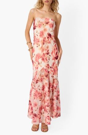 Cami NYC Maristela Abstract Floral Strapless Silk Cr&ecirc;pe de Chine Dress in Florescence at Nordstrom, Size Xx-Small