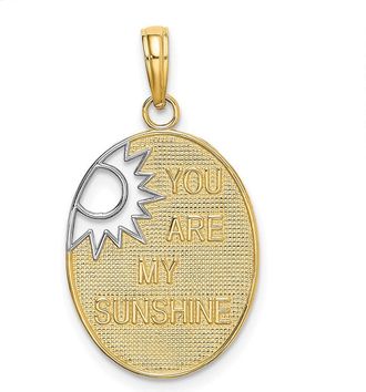 Diamond2Deal 14k Yellow Gold Rhodium YOU ARE MY SUNSHINE Cut-out Sun Charm