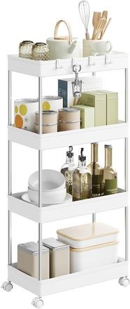 Woltu Woltu Carrito De 4 Niveles Con 4 Ganchos, 41,5 X 86 X 23 Cm, Blanco