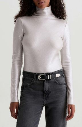 AG - Adriano Goldschmied Chels Metallic Rib Turtleneck Sweater in Powder/silver at Nordstrom, Size X-Small