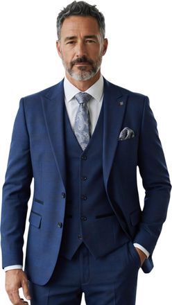PAUL ANDREW Marineblauw driedelig pak met ruitpatroon voor heren, getailleerd, formeel pak - MARK
