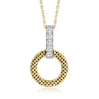 Ross-Simons Diamond Mesh Circle Pendant Necklace in 18kt 2-Tone Gold
