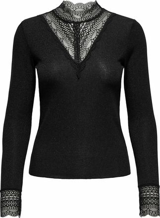 Only Top met lange mouwen van lurex en kant