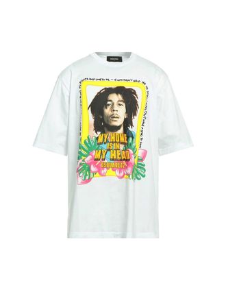 Dsquared2 Mens Dsquared2 Skater Fit Bob Marley Home Is In My Head Logo White T-Shirt - Size: 40