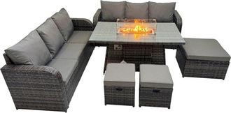 Fimous Fimous - Garden Outdoor Rattan Furniture Set Rattan 3 Seater Sofa with 3 Stools Dark Grey Mixed