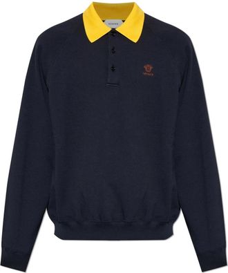 Versace Piqu&eacute; polo shirt met geborduurd logo - Heren - Polos - Blauw - M - Katoen - Tops
