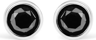 House of Brilliance Silver 3.00 Cttw Black Diamond Bezel-Set Stud Earrings with Screw Backs in White at Nordstrom