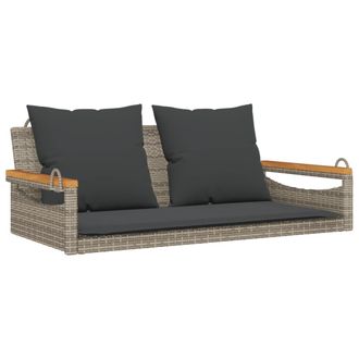 vidaXL Banco Columpio Con Cojines Rat&aacute;n Sint&eacute;tico Gris 109x62x40 Cm Vidaxl