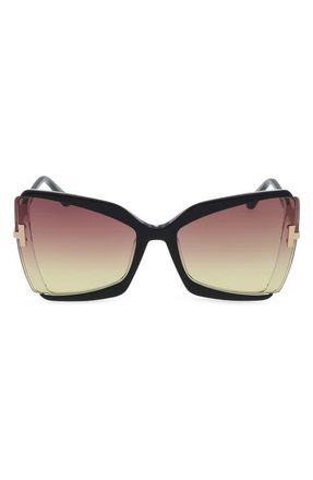 Tom Ford Gia 63mm Oversize Butterfly Sunglasses in Black & Crystal /Sunset at Nordstrom