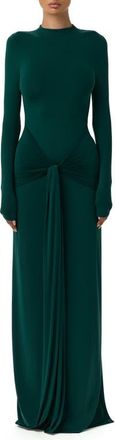Naked Wardrobe Draped Tie Turtleneck Long Sleeve Maxi Dress in Emerald at Nordstrom, Size X-Small