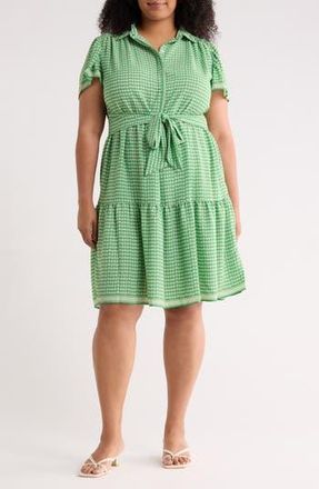 Max Studio Short Sleeve Midi Dress in Green/Cream Slavic Stamp at Nordstrom Rack, Size 1X